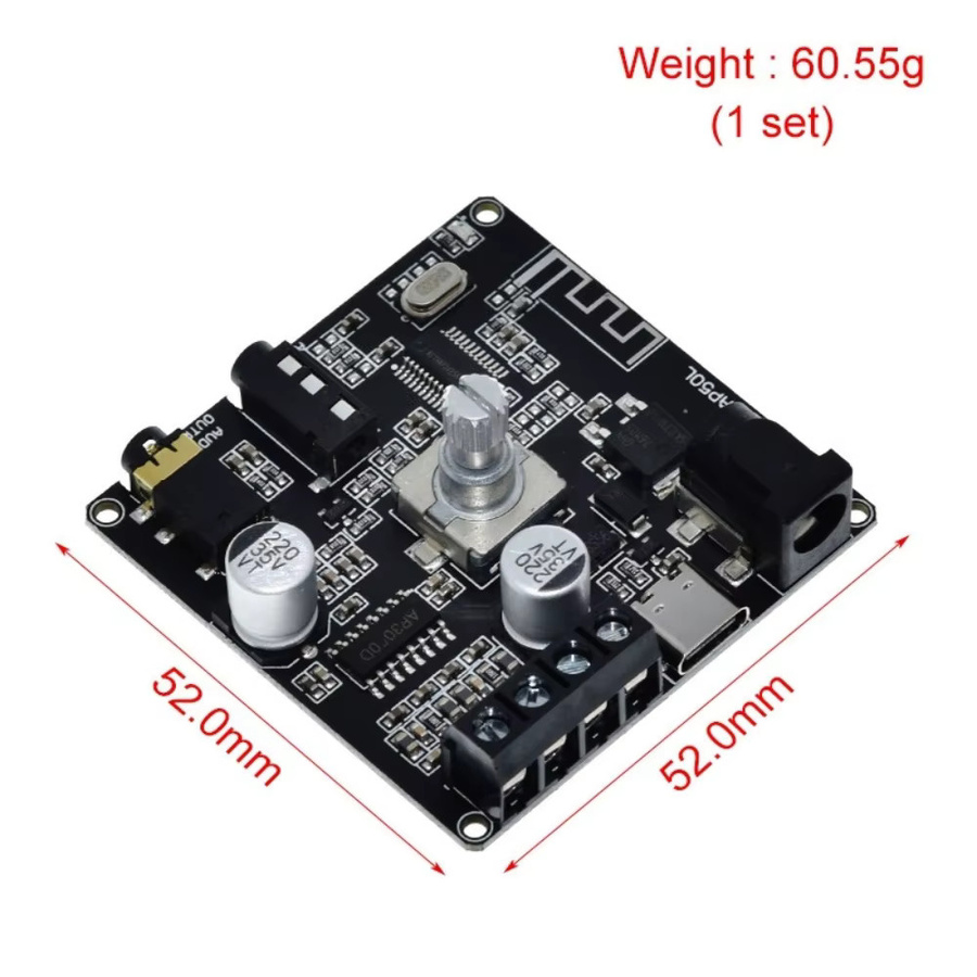 GXTH Digitaler Stereo-Verstärker XY-AP50L mit Bluetooth 5.0, 50 W + 50 W Dual Channel, USB und 3,5 mm AUX in Schwarz - Bild 2