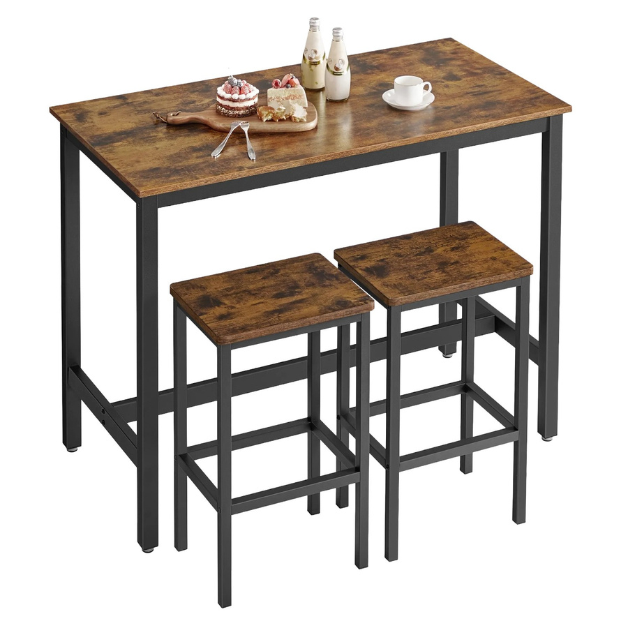 Songmics Bartisch Delon Set mit 2 Barhockern in Braun-Schwarz im Vintage-Look mit Holzoptik und Stahlgestell - Bild 2