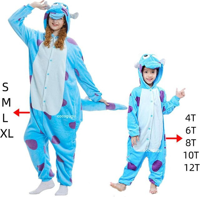 Sully Cosplay Kostüm, Tier Onesie, Blau, Weiß, ab 6 Jahren - Bild 1