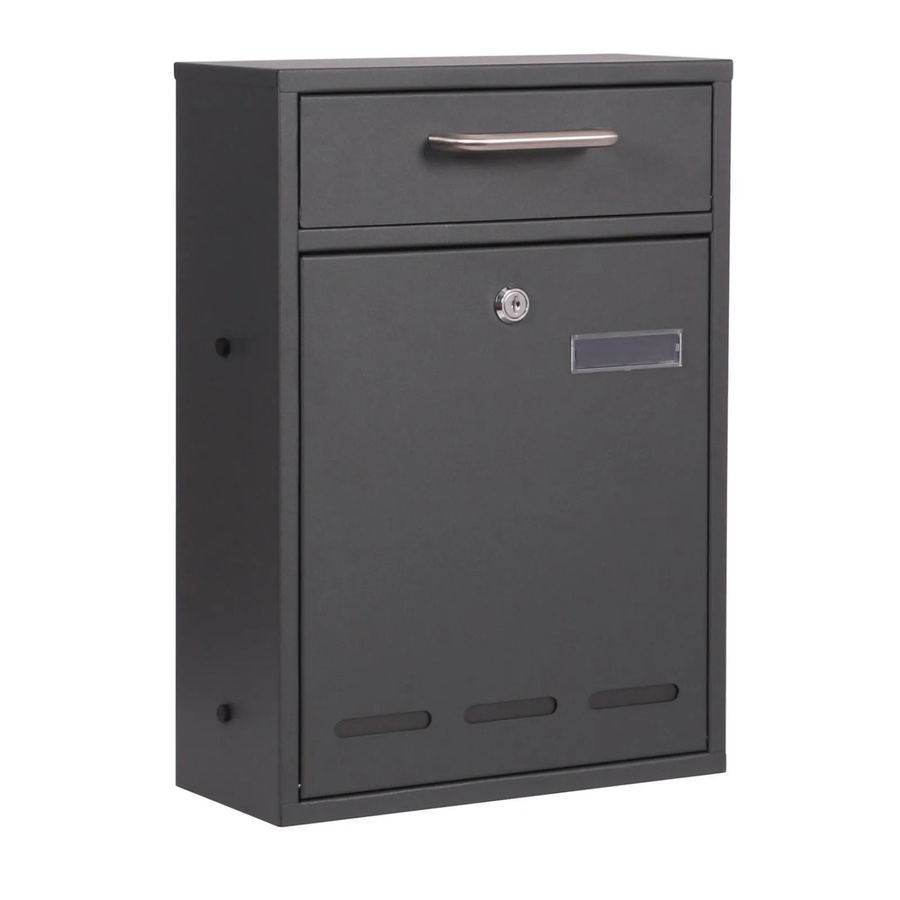 Wiltec Briefkasten Anthrazit aus Stahl mit Namensschild und Guckfenster, B/H/T: 40,0 x 12,0 x 28,5 cm - Bild 2