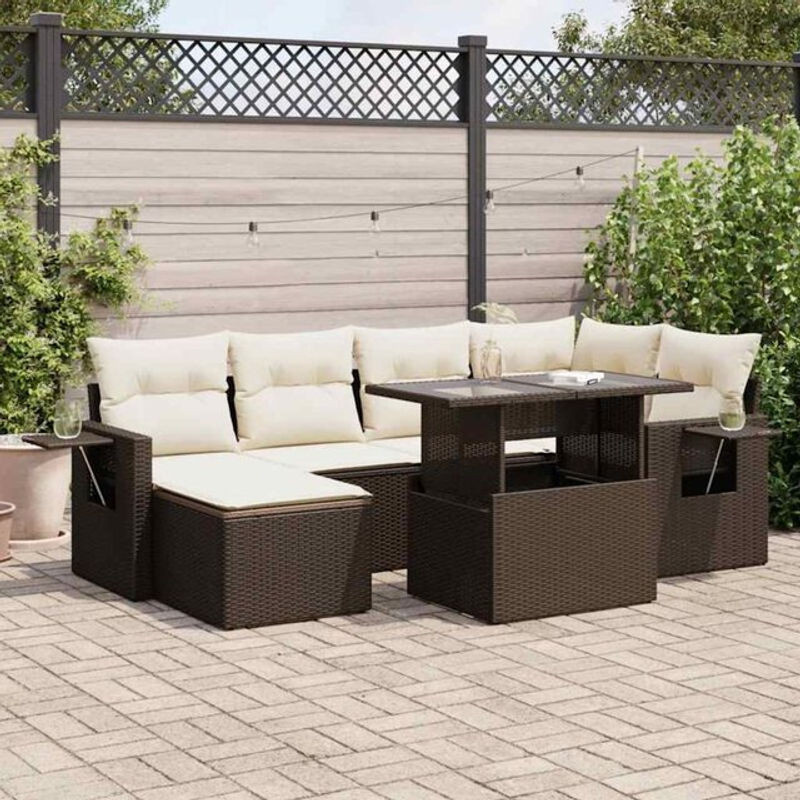 7-tlg. Garten-Sofagarnitur aus Polyrattan mit Kissen in Braun von vidaXL - Bild 1