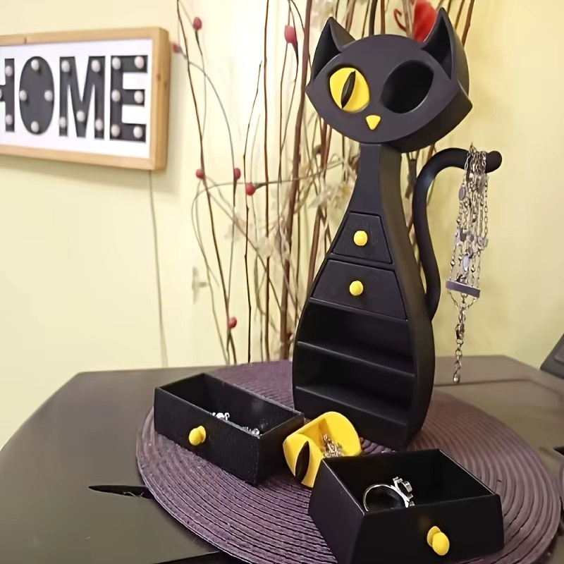 Dekorative Schmuckbox in Katzenform, schwarzes Accessoire für den Tisch - Bild 3