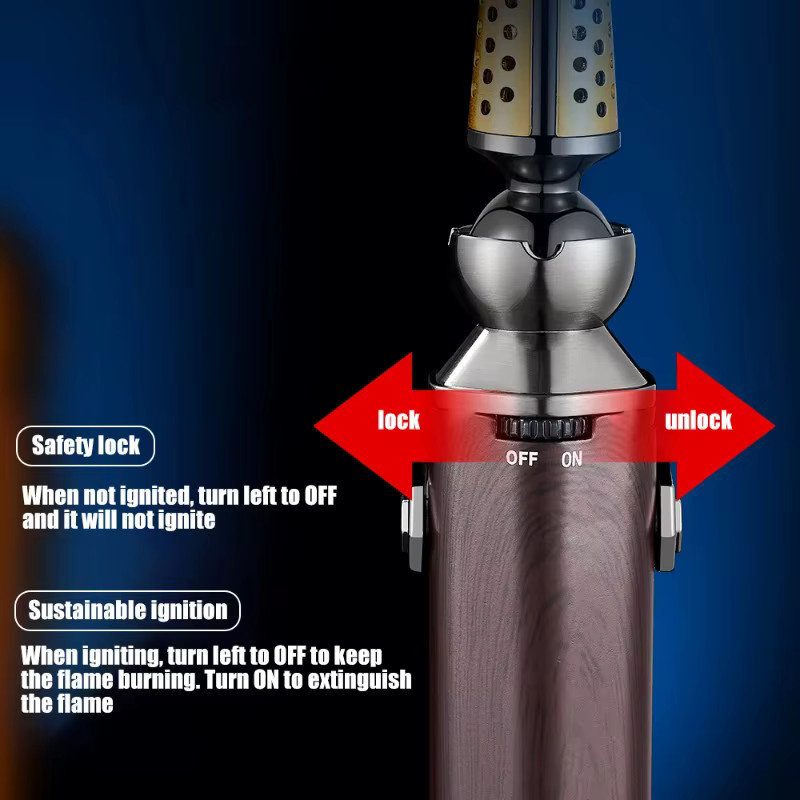 JOBON Blue Flame Gun Feuerzeug mit drehbarem Kopf und Sicherheitsschloss in Blau und Gold - Bild 5