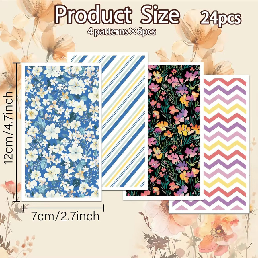 24 Stück Buntes Blumen-Ton-Transferpapier mit 4 Designs für Polymer-Streifen und Polymer-Ton-Transferblätter - Bild 2