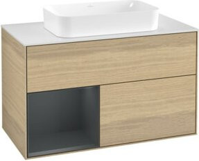 V&B Waschtischunterschrank Finion mit Wandbeleuchtung, Eiche braun lackiert, Breite: 100 cm - Bild 1