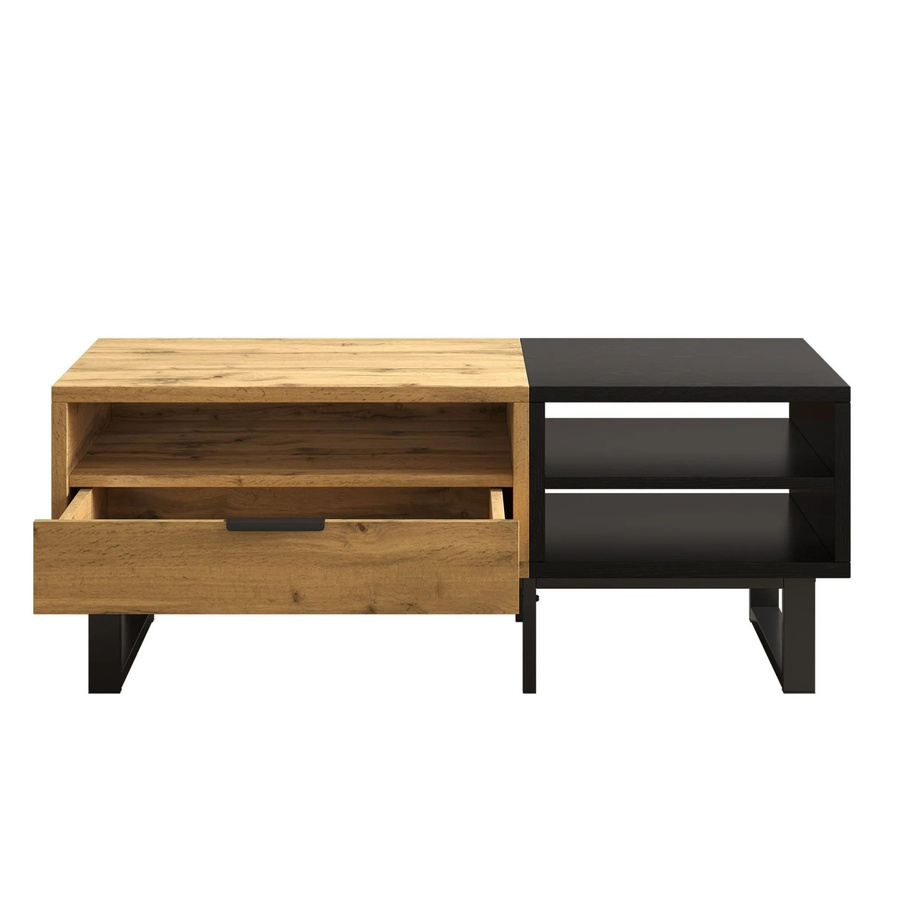 okwish Couchtisch mit Farbblockstruktur im industriellen Stil, Farbe: Schwarz/Mehrfarbig, B: 100 cm, T: 50 cm, H: 40 cm - Bild 2