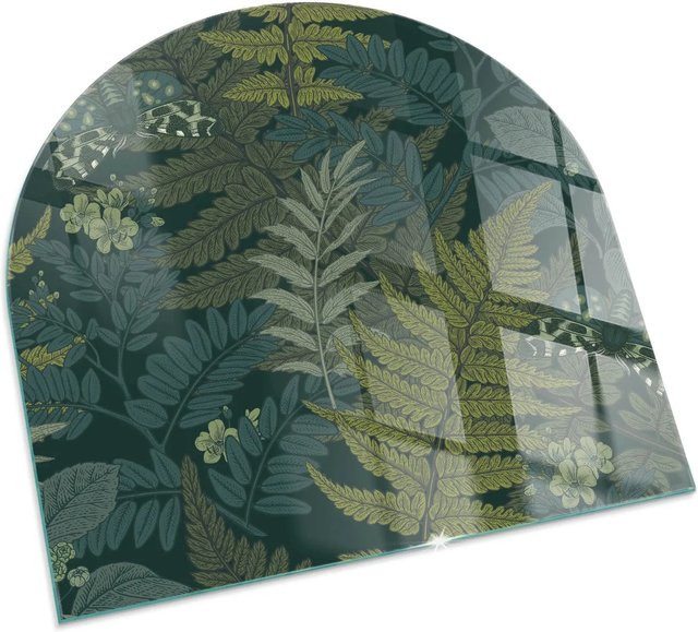 Tulup Glasplatte für Kamin mit Pflanzenmotiv als Funkenschutzplatte in Grün, Halbkreis, B: 100 cm x H: 100 cm - Bild 1