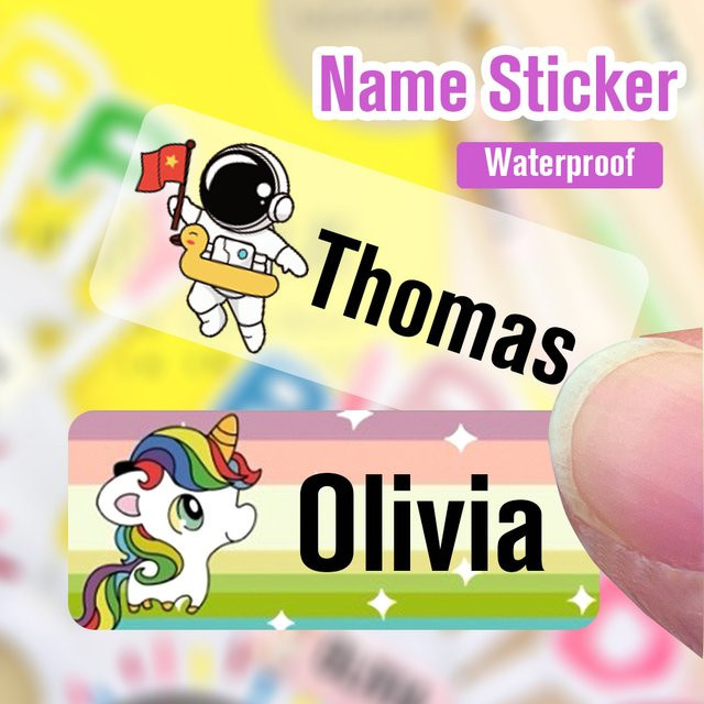 60 Stück personalisierte wasserdichte Namensschild-Aufkleber im Kawaii-Design von Double Tian, bunte Etiketten für Schule und Briefpapier - Bild 1