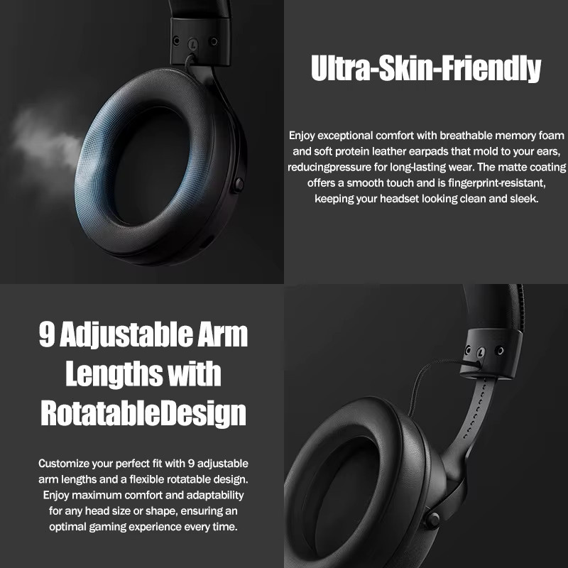 MCHOSE V9pro E-Sports Gaming Headset mit 7.1-Kanal Surround Sound und Mikrofon, Tri-Mode Bluetooth, Schwarz - Bild 2