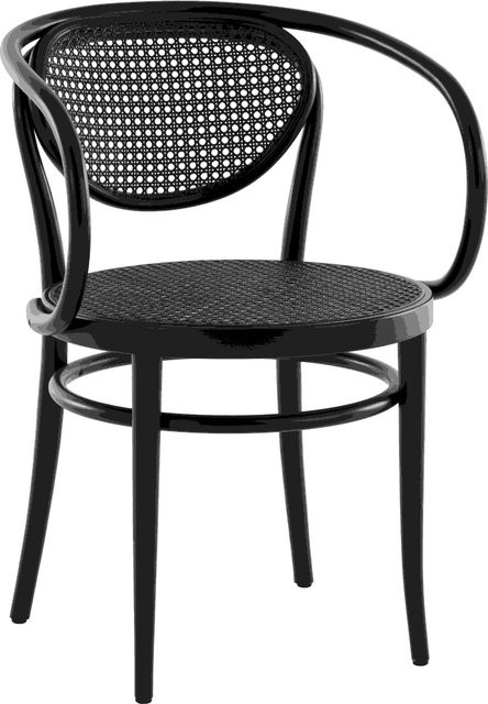 Thonet 210 R Stuhl mit Armlehnen in Schwarz aus Buchenholz und Rohrgeflecht - Bild 1