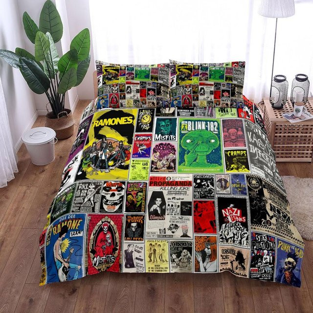 Retro 70er Jahre Bettwäsche-Set mit Teller-Motiv, Mikrofaser, Mehrfarbig, B/H: 140 x 210 cm - Bild 1