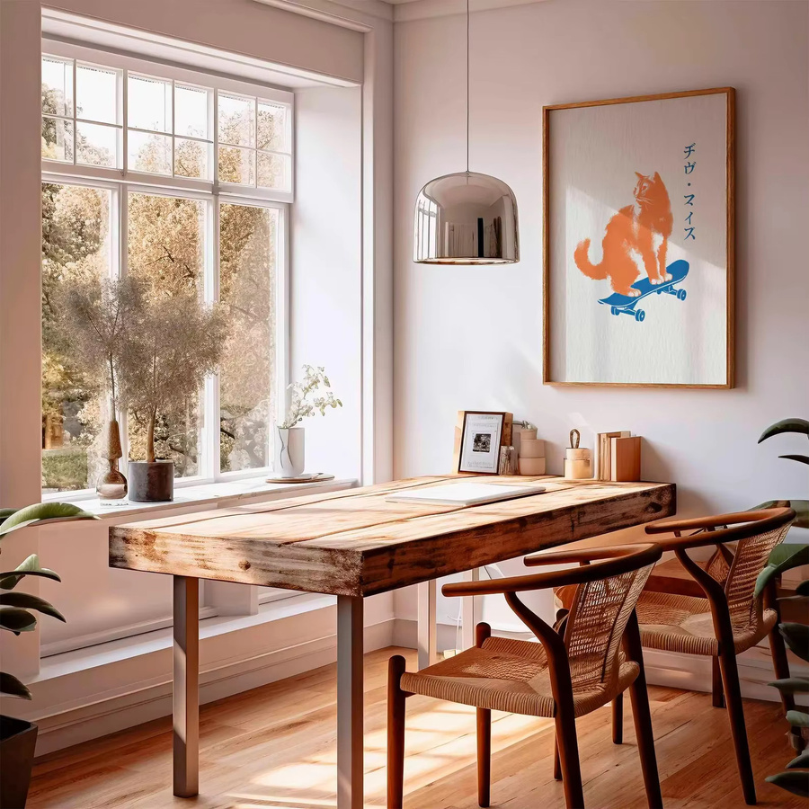 Modernes Wandposter von SHENCHEN mit japanischem Pop-Art-Katzendruck in Orange und Retro-Skateboard-Illustration - Bild 2