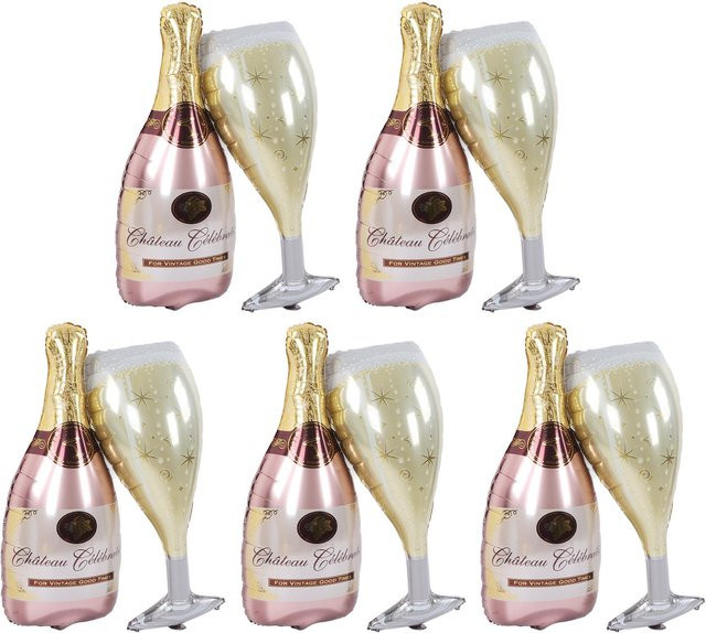 GoolRC 5er Set Champagner-Ballons in Roségold und Beige in Form von Bierflaschen und Weingläsern als wiederverwendbare Partydekoration - Bild 1
