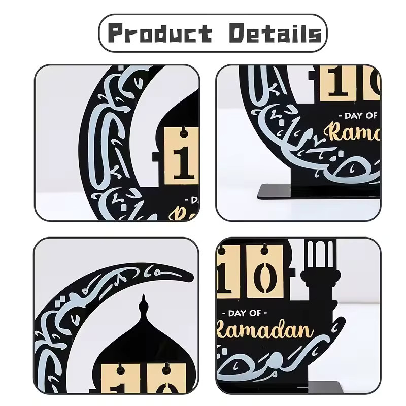 Schlossförmiger Acryl-Countdown-Kalender für Ramadan und Eid, schwarze Tischdekoration im orientalischen Stil - Bild 5