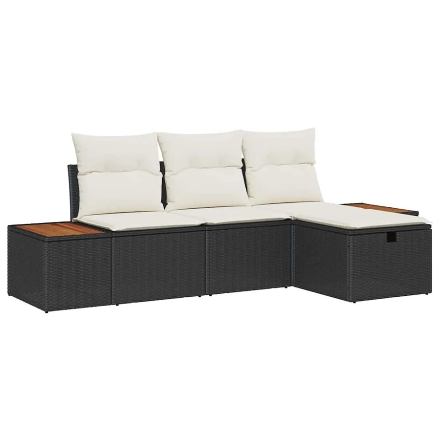 vidaXL Gartensofa-Set aus Poly-Rattan in Schwarz, 4-teilige L-Form Lounge-Garnitur mit Kissen für Garten und Terrasse - Bild 2