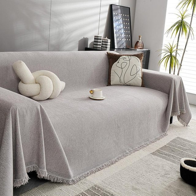 Wasserdichter Chenille Sofabezug von Super Six in Grau, universelles All-Inclusive Sofatuch für alle Jahreszeiten, B/T: 180 x 130 cm - Bild 1