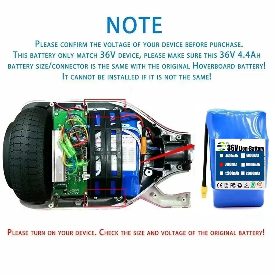 ALalito Lithium-Akkupack für Hoverboard und Elektroroller, 36V, 7000mAh, Blau - Bild 2