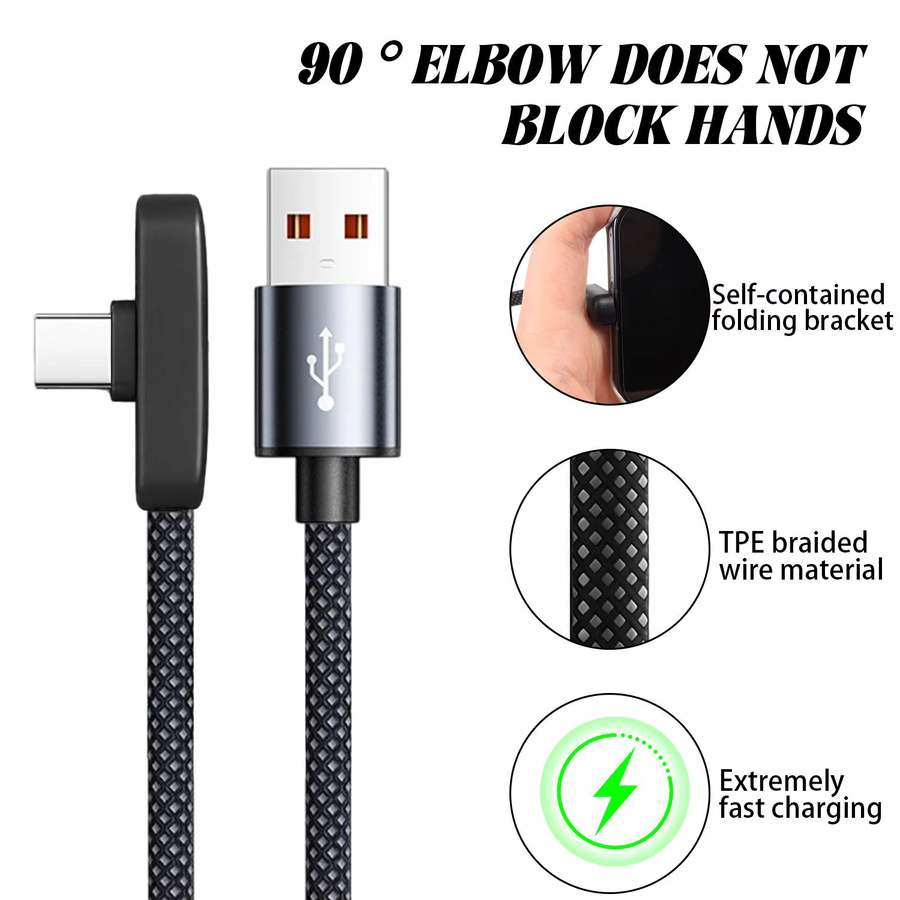 100W USB-C Schnellladekabel mit 90 Grad Winkel für Gaming und Mobiltelefone in Schwarz oder Weiß - Bild 6