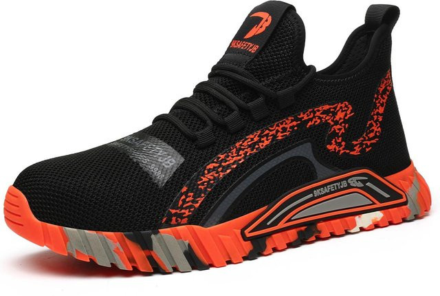 Leichte Sicherheitsschuhe von Footwear Finds für Herren mit Stahlkappe und durchtrittsicherer Sohle, Farbe: Orange/Schwarz, Größe: 45 - Bild 1
