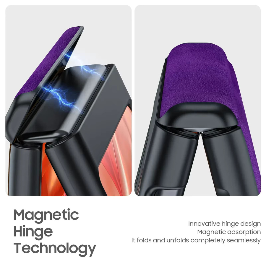 BANGZAO Lederhülle für Motorola Razr 50 60 70 mit Scharnierschutz und integriertem Displayschutz, stoßfeste Abdeckung, Lila - Bild 2