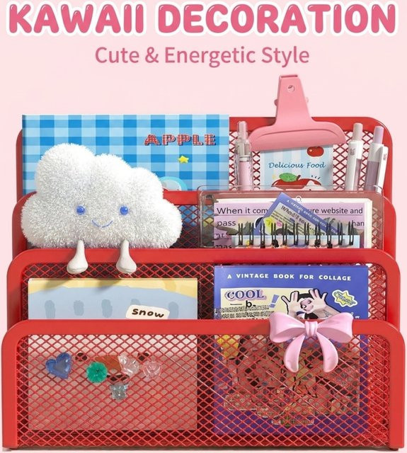 KAWAII Briefsorter Rot – Etagenförmiger Aufbewahrungsorganizer aus Metall und Netzstoff für Dokumente und Zeitschriften - Bild 1