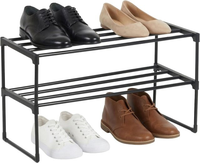 Relaxdays Schuhregal aus Metall in Schwarz, stapelbares Stecksystem mit 2 Ebenen, B/T/H: 68 x 38 x 30 cm - Bild 1