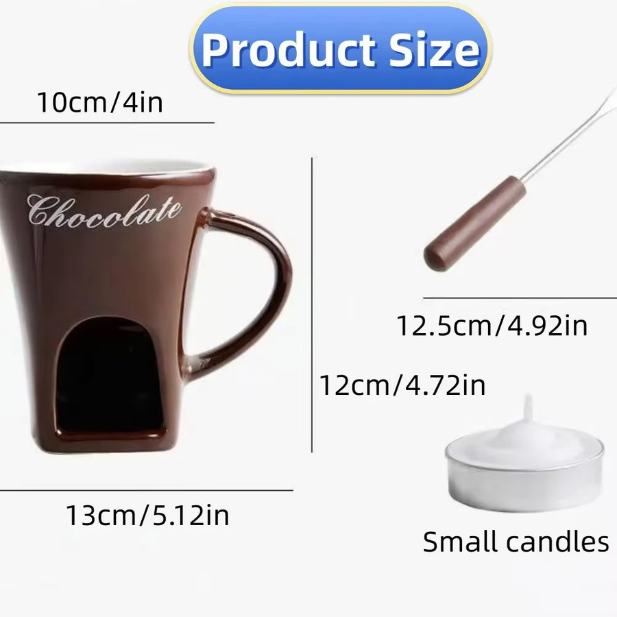 XMSJ Schokoladen-Fondue-Set aus Keramik in Rot inklusive Gabeln und Kerze - Bild 3