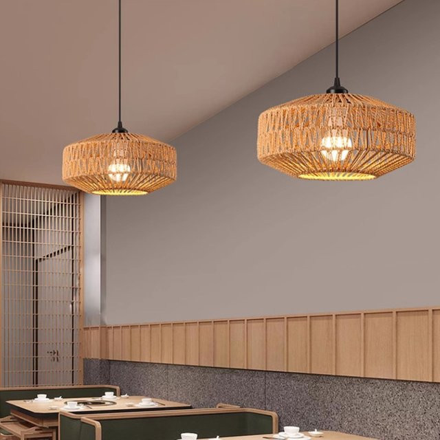JOYINLED Retro Rattan Pendelleuchte im Wabi-Sabi Stil, handgemachter Korb-Kronleuchter aus Holz und Metall in Braun, E27 Fassung - Bild 1