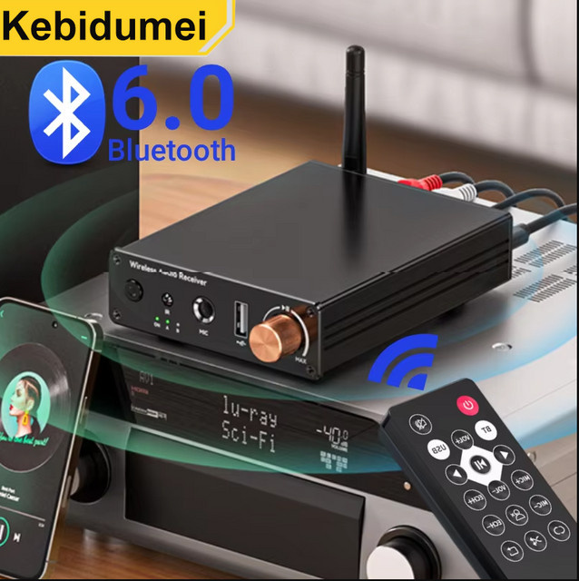 Kebidumei Drahtloser Bluetooth 6.0 Audio-Adapter in Schwarz mit 3,5-mm-Klinke und RCA sowie Freisprecheinrichtung für die gleichzeitige Verbindung von 2 Geräten - Bild 1