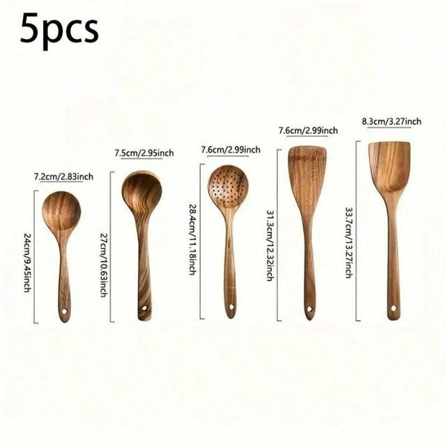 5 Stück Holzkochlöffel Set mit Aufbewahrungsbox, hitzebeständiges Küchenzubehör aus Holz - Bild 1