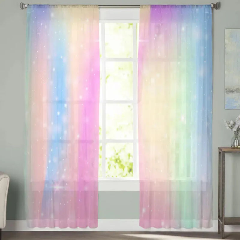 Transparente Vorhänge mit Sternenlicht- und Regenbogen-Effekt von A Family Of Home Textiles, Farbe: Transparent/Mehrfarbig, B: 135 cm, H: 114 cm - Bild 3
