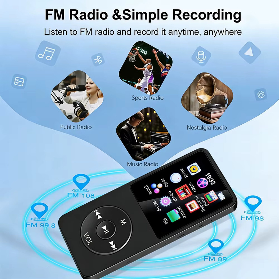Kebidu Tragbarer MP3-Player mit Bluetooth 5.0, 1,8 Zoll Display, Eingebautem Lautsprecher, FM-Radio und E-Book-Funktion in Schwarz oder Weiß - Bild 5