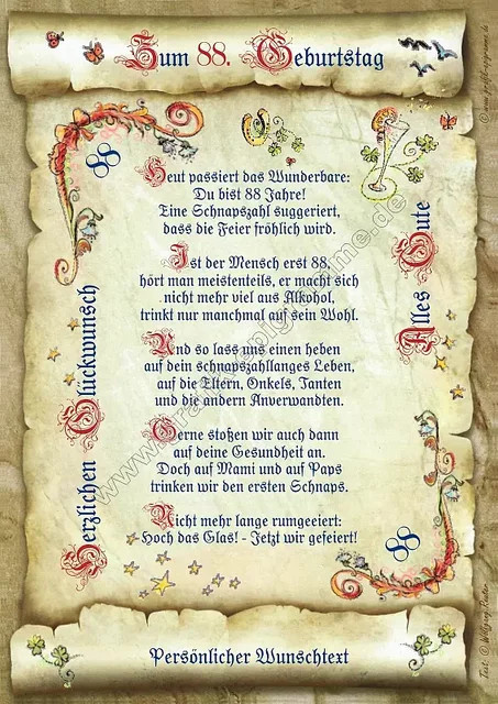 Personalisierte Urkunde zum 88. Geburtstag von tantum graphic in Beige als Wanddeko aus Papier - Bild 1