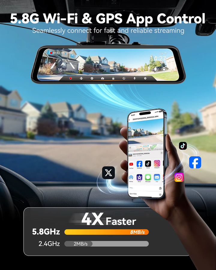 Wolfbox G850 Pro Dash Cam Set mit 4K UHD Front- und 1080P Rückkamera, WiFi, GPS und ADAS, Schwarz - Bild 3
