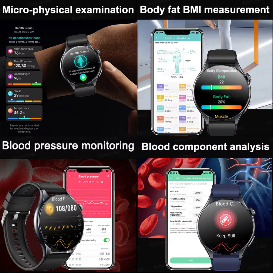 GUHUAVMI Smartwatch, Saphirglas, Blau, Herren - Bild 4