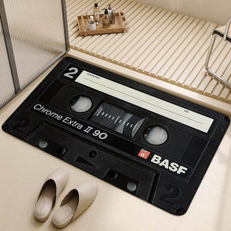 VIKAMA Saugfähige Badezimmer-Bodenmatte mit Musikband-Design, rutschfest und modern, Schwarz - Bild 2