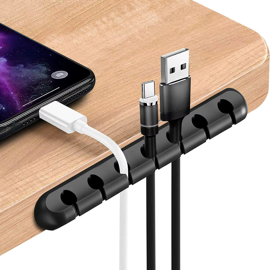 Schreibtisch-Kabelmanagement Kabel-Organizer mit 5/7-Loch-Clips für Telefon und Laptop in Schwarz - Bild 3