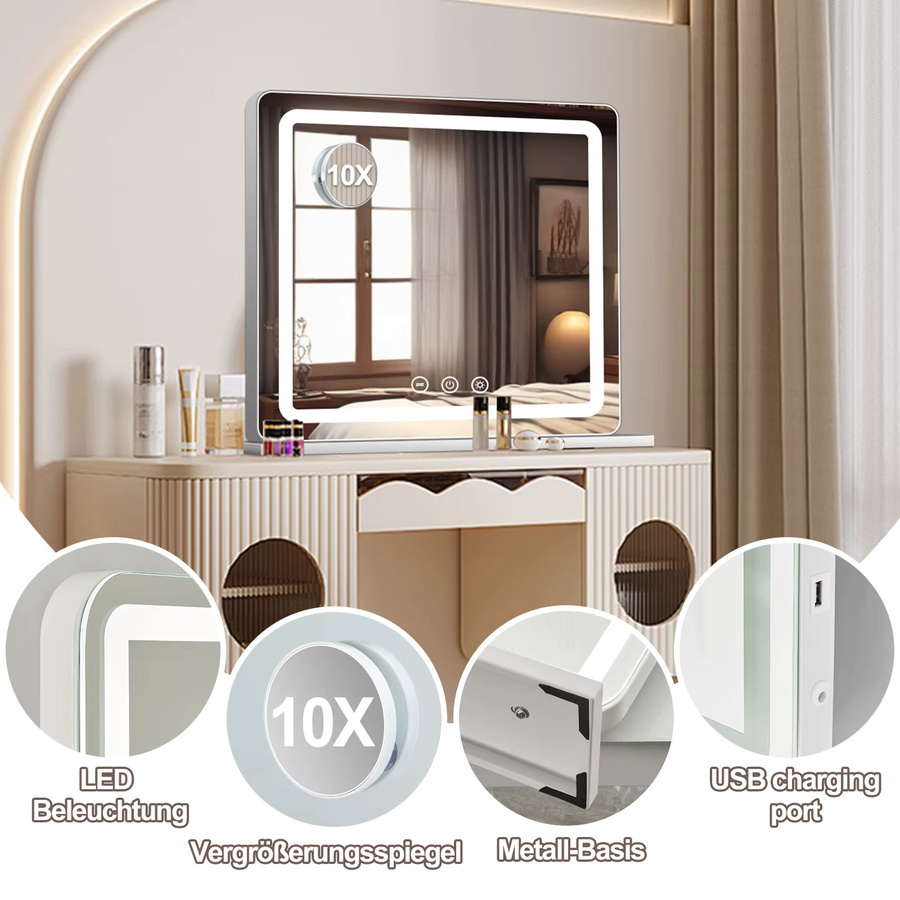 Teousev Hollywood-Schminkspiegel mit LED-Beleuchtung in Weiß, 80 cm Breite, dimmbar mit 3 Farben und Touch-Steuerung, CRI≥90 - Bild 5
