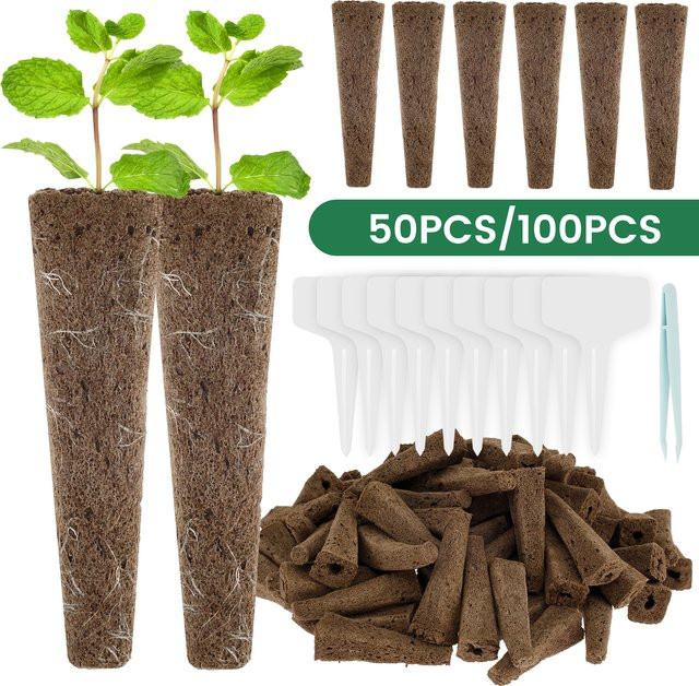 Hydrokultur Samen-Wachstumsschwämme Set mit Pflanzenetiketten für die Indoor-Gartenarbeit, 50 oder 100 Stück, Braun - Bild 1