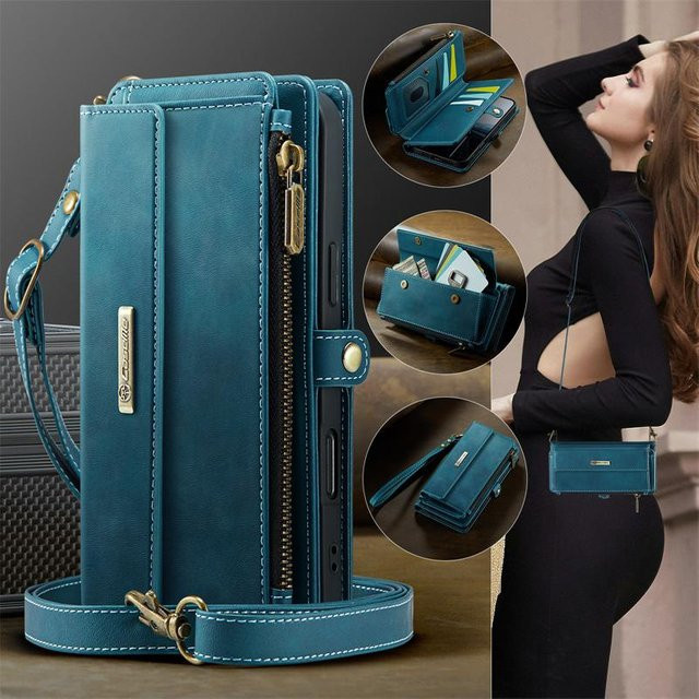 CaseMe Crossbody Handyhülle aus Leder mit Lanyard und Reißverschluss für iPhone 11 bis iPhone 17 Pro Max in verschiedenen Farben - Bild 1