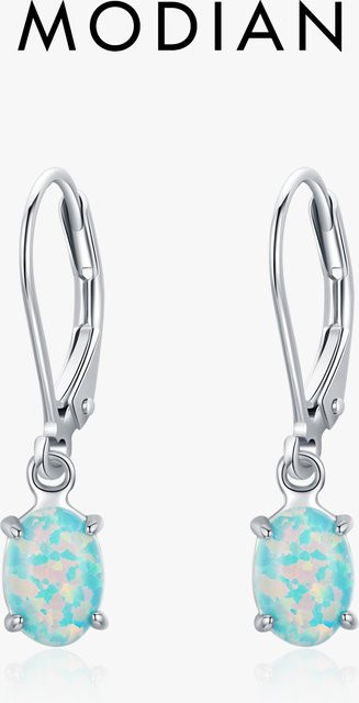 MODIAN Creolen, 925 Silber, grüner ovaler Opal, Damen - Bild 1