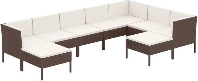 vidaXL 9-tlg. Garten-Lounge-Set aus Poly Rattan in Braun mit weißen Auflagen und Metallgestell - Bild 1
