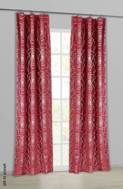 Home Essential Verdunklungsvorhang mit Rosenmuster in Rot, B: 140 cm, L: 245 cm - Bild 1