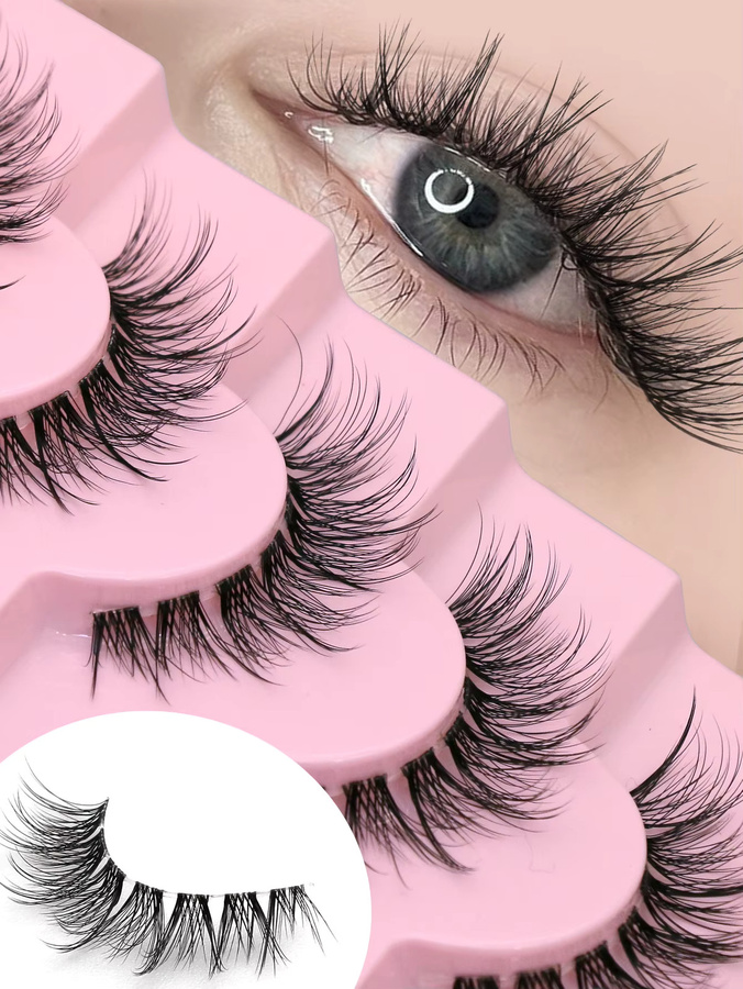 VELTRINAY Künstliche Wimpern, Wispy-Look, transparentes Band, Unisex - Bild 3