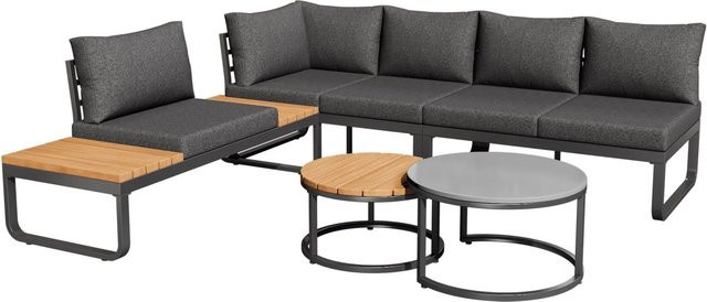 okwish Gartenmöbel-Set aus 2 stapelbaren Couchtischen in Grau mit gehärtetem Glas und Eisen - Bild 1