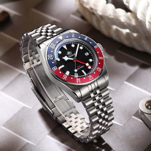 ADDIESDIVE Armbanduhr, GMT, Quarz, Edelstahl, Schwarz, Herren - Bild 1