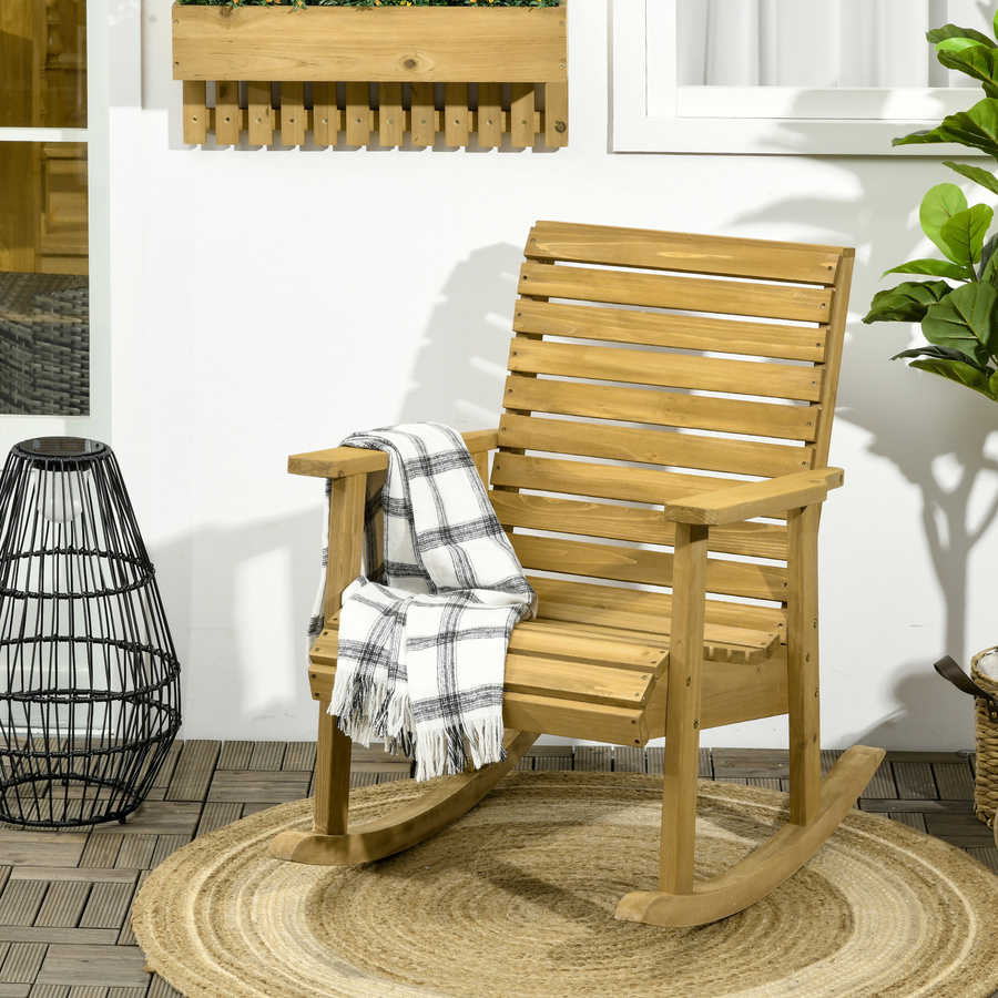 Outsunny Schaukelstuhl aus Tannenholz als Relaxstuhl für Garten, Balkon und Terrasse, Farbe Braun - Bild 2