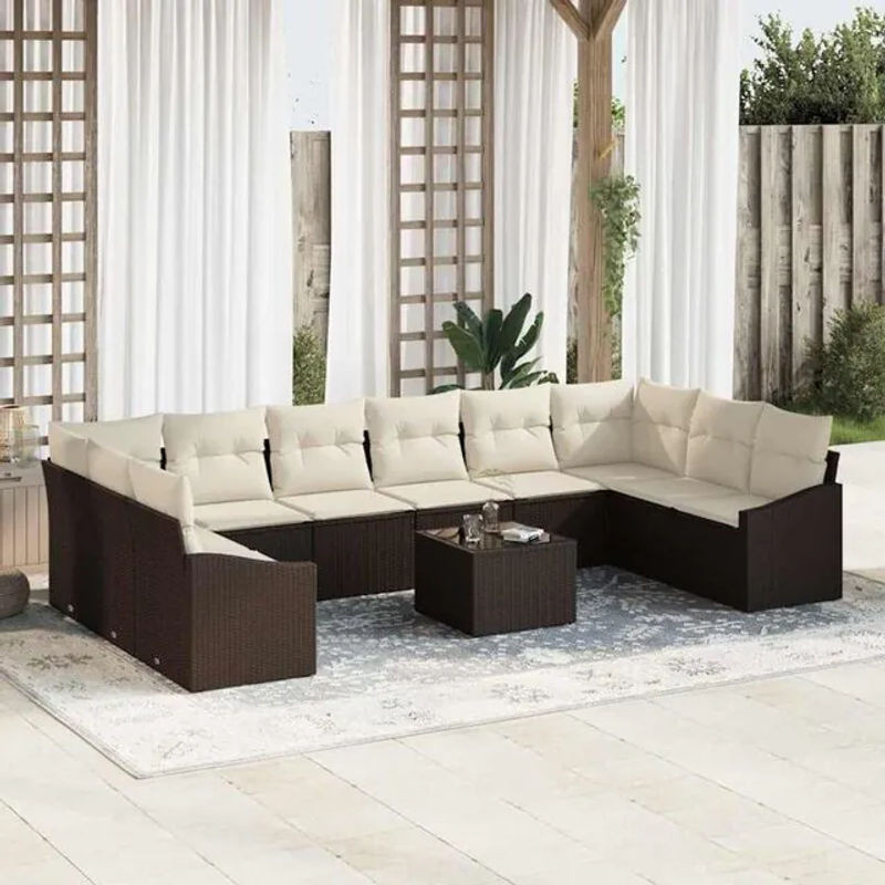 Vidaxl Garten-Sofa-Set aus Polyrattan in Braun mit 11 Teilen und modernen Loungemöbeln - Bild 1