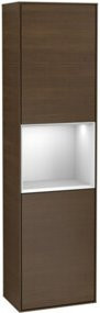 V&B Finion Hochschrank für das Badezimmer in Weiß mit Walnuss-Akzenten, B/T/H: 41,8 x 151,6 cm, mit LED-Beleuchtung und Glastüren - Bild 1