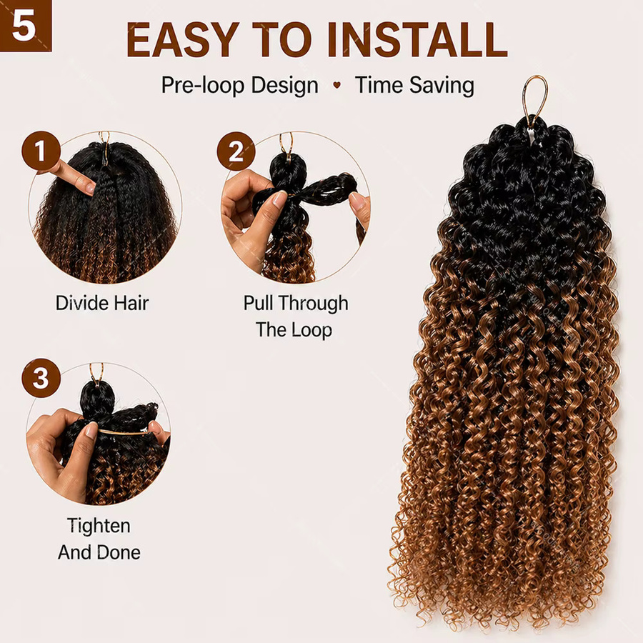 Wig Queen Echthaar-Häkelverlängerungen, Kinky Curly Feather Bundles, TB30 - Bild 6